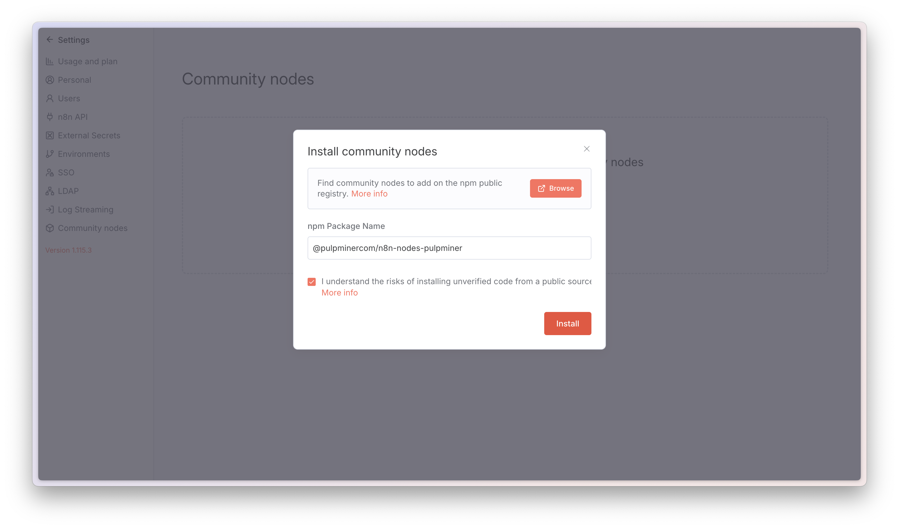 Step 2: Enter package name and install